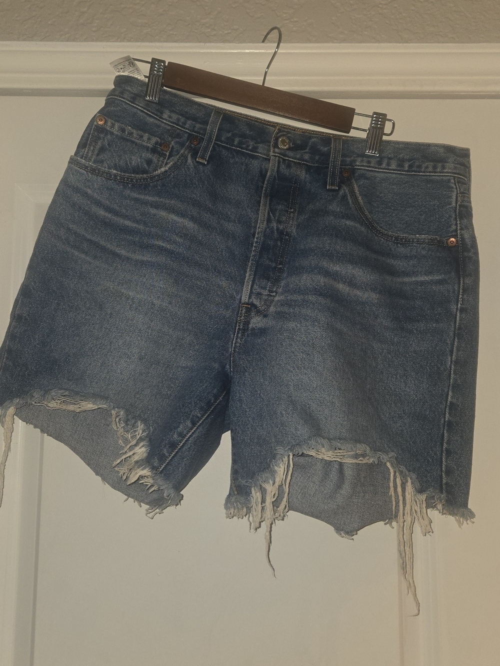 Levi's Distressed Mid-Blue Denim Cutoff Shorts